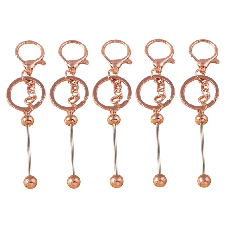 15Pcs Metal Beaded Keyring Beadable Bar Keychain Lobster
