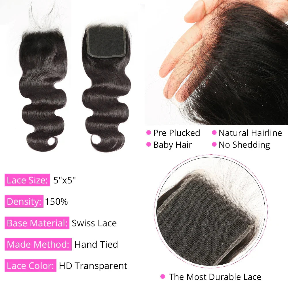 5x5 6x6 HD Lace Closure Body Wave 13x4