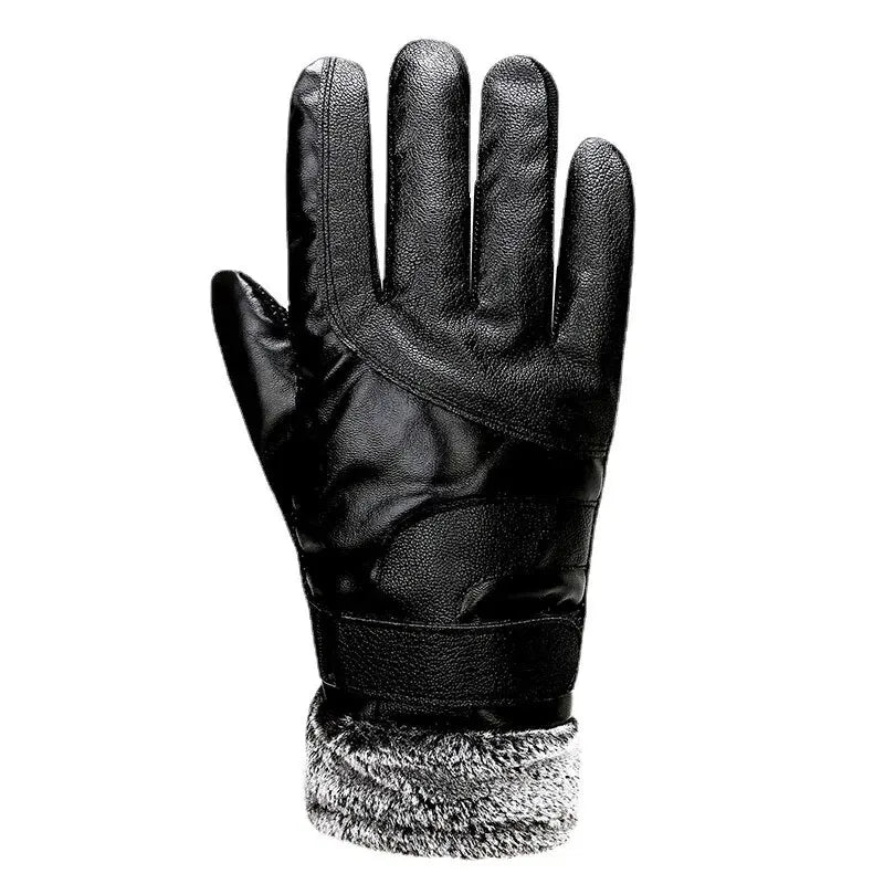 Leather Gloves Men's Winter Fleece Thickened Warm Touch