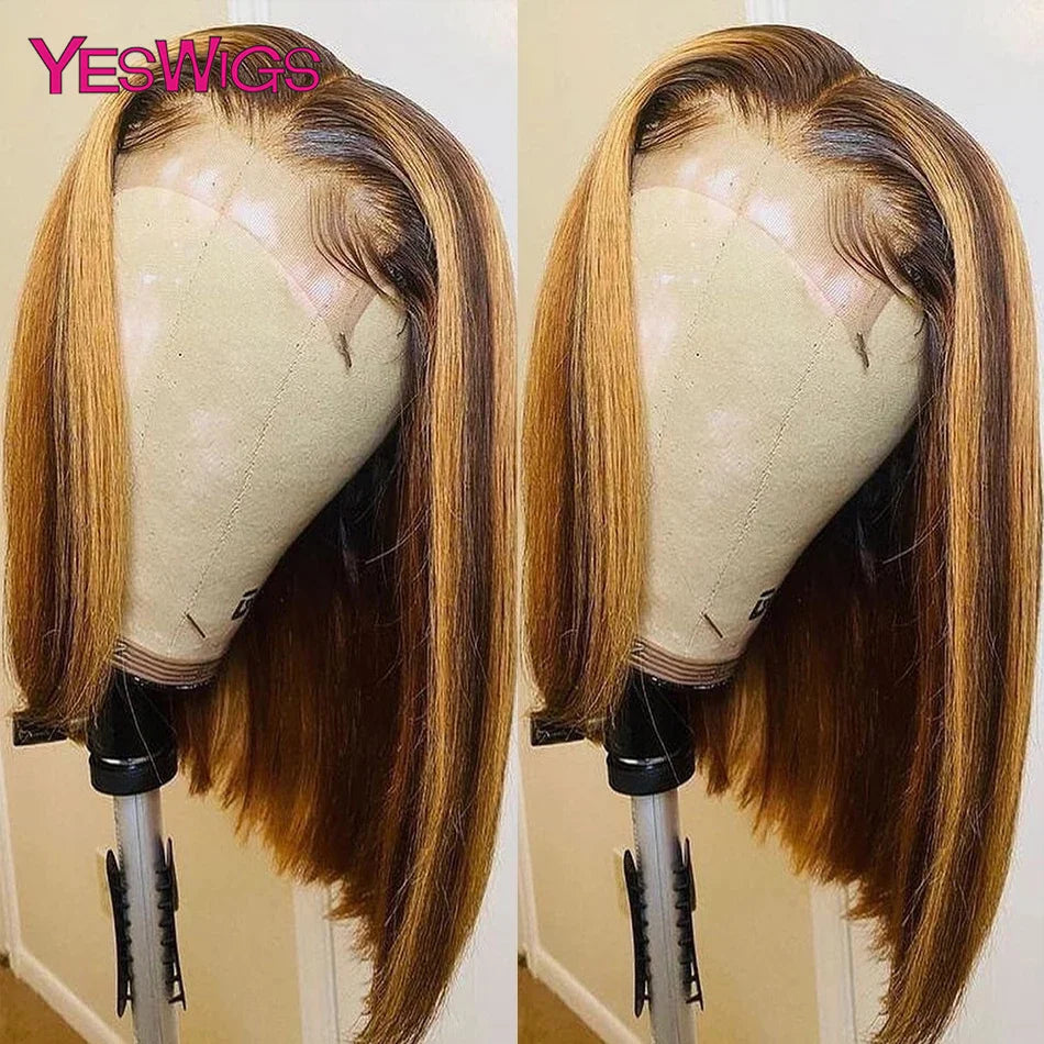 13x4 Glueless Short Bob Wig Chocolate Brown Red