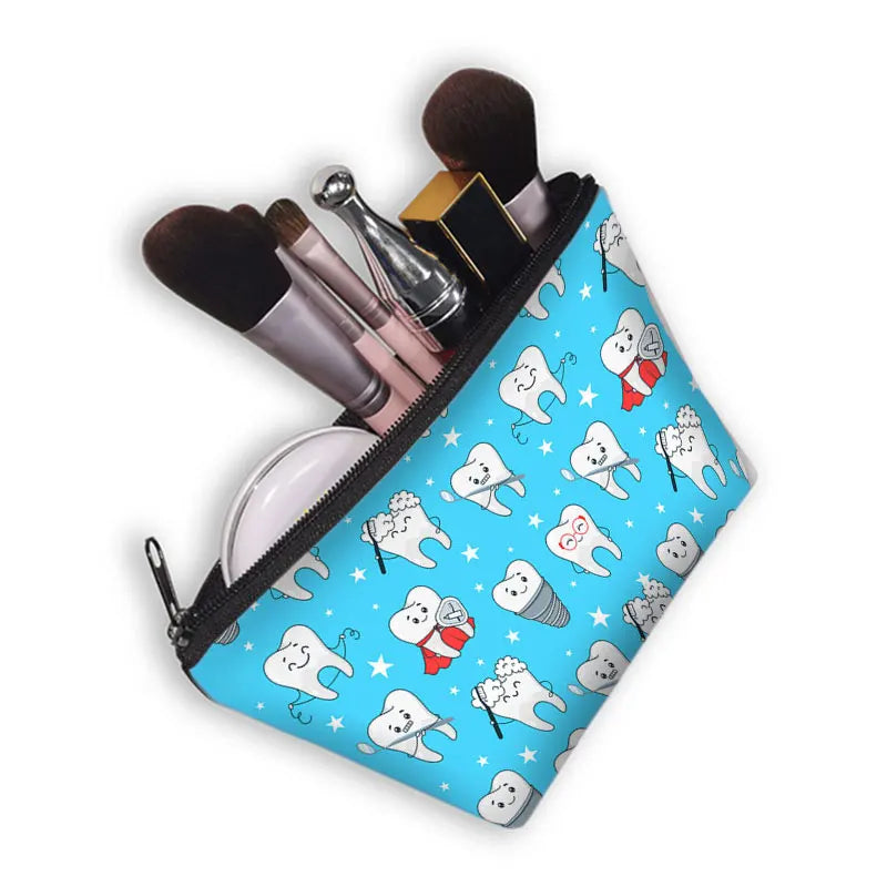Cartoon Teeth and Tooth Fairy Print Cosmetic Case