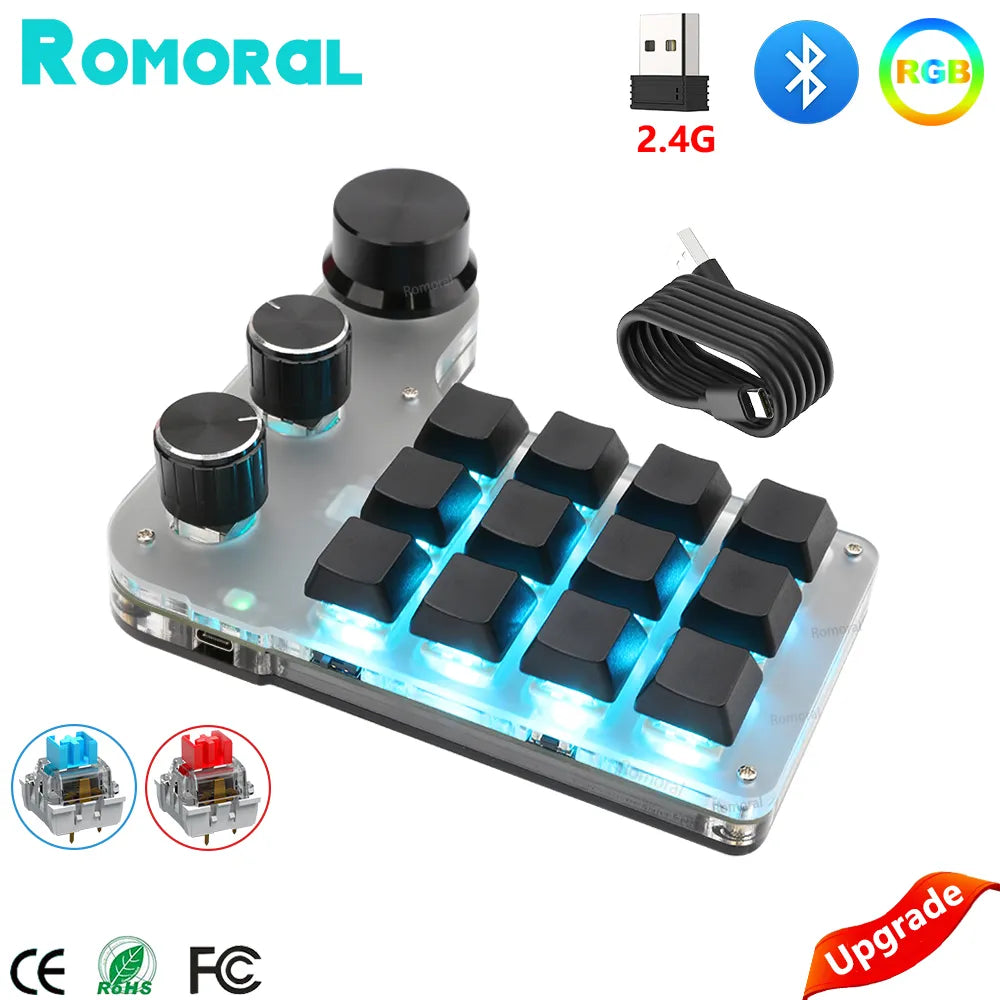 Macro Programming Keyboard Bluetooth USB Backlit 2.4G Wireless