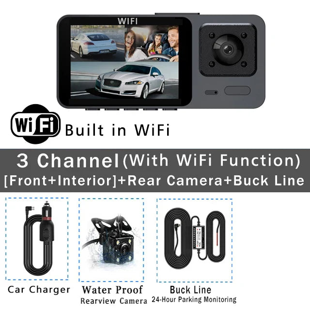 Wifi 3Channel Car Dvr 3 Camera Dash Cam