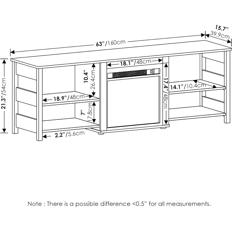 Furinno Classic 70 Inch TV Stand with Fireplace,