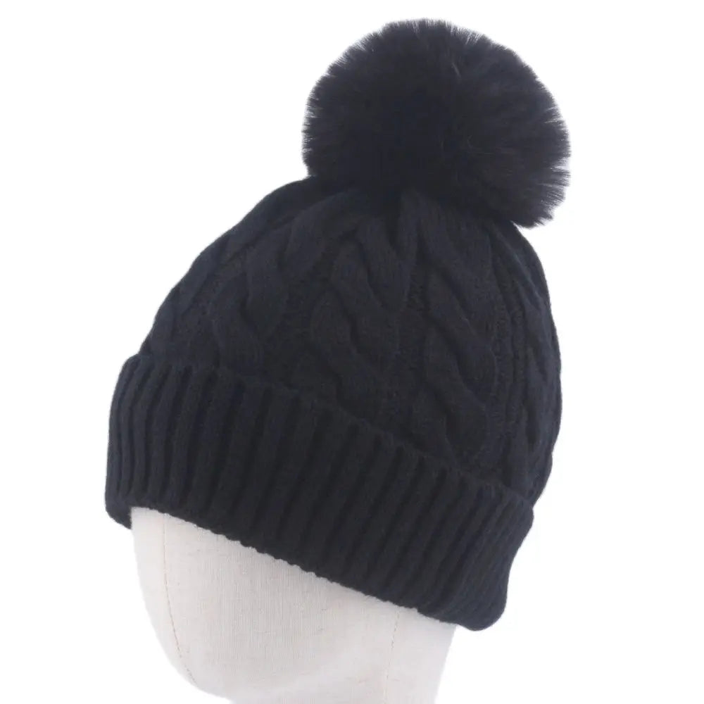 Warm Fleece Lined Hat Women Winter Beanies Cable