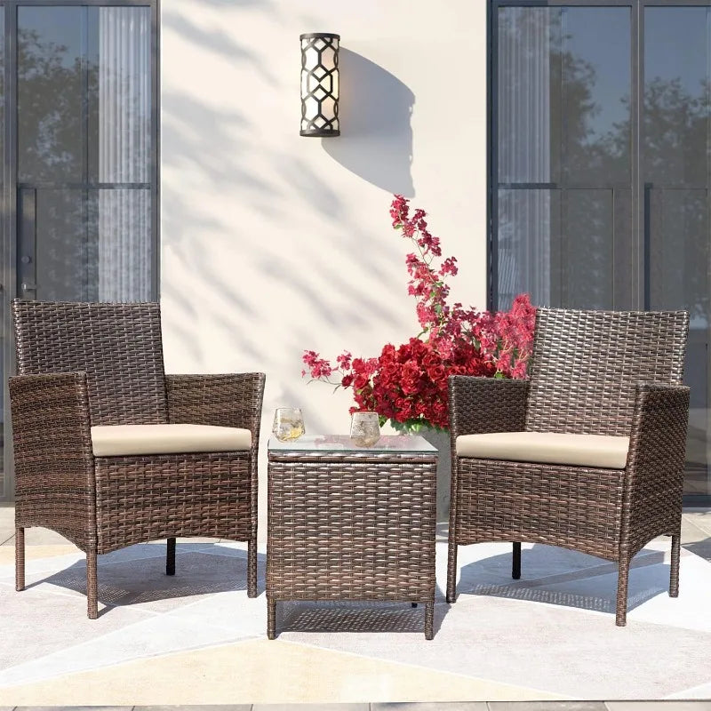 Greesum 3 Pieces Patio Furniture PE Rattan Wicker