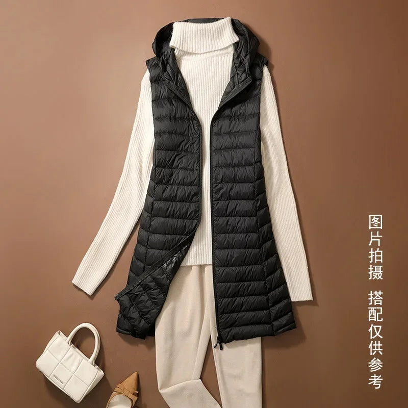Women's Autumn/Winter X-long Hooded Sleeveless Jackets 2023 New