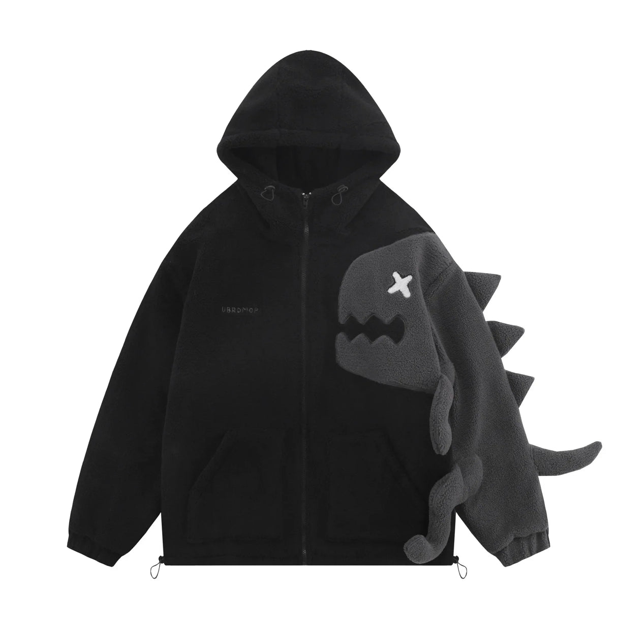 Men Hooded Fleece Lambswool Parkas Jacket Vintage Dinosaur