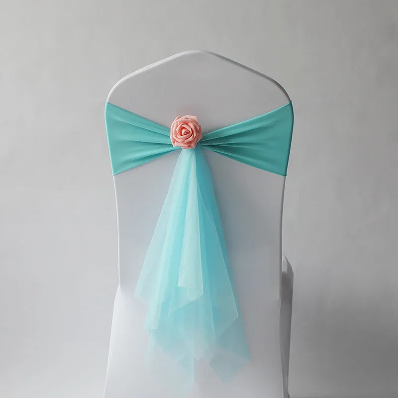 10pcs/lot Stretch Organza Chair Sash with Rose Ball