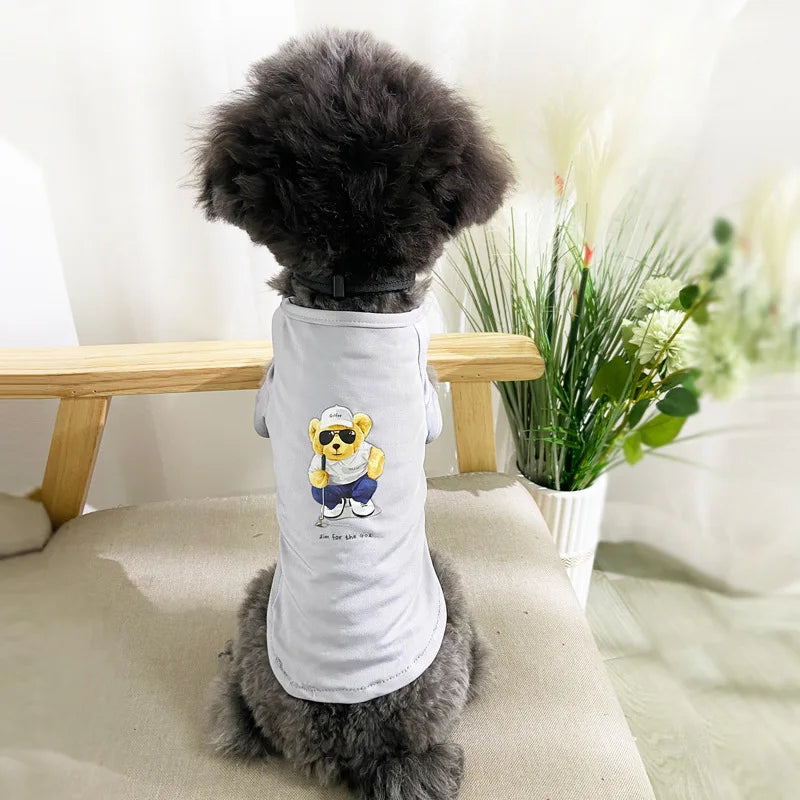 New Summer Dog Clothing Thin Breathable Handsome T-shirt