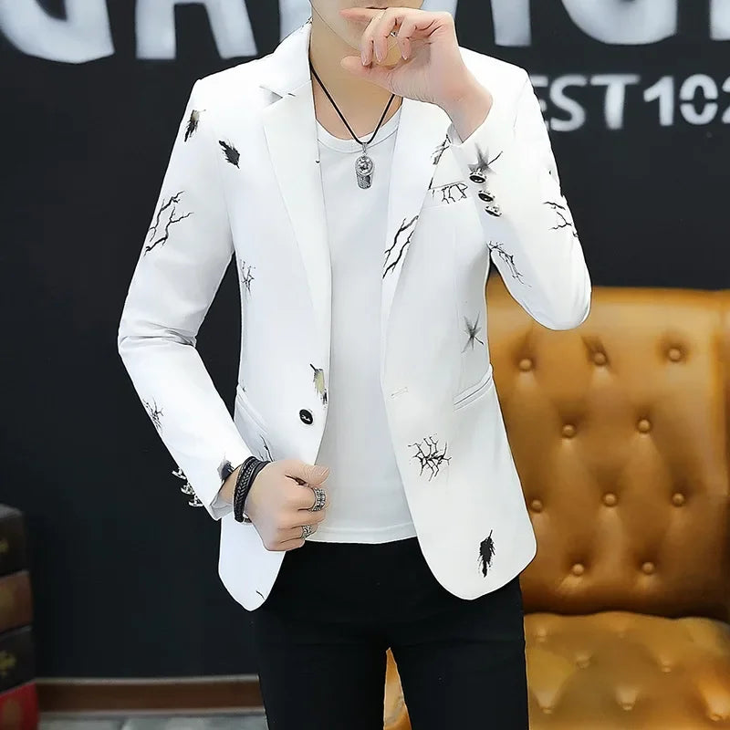 HOO 2024 Youth Slim blazer Men Fashion Casual