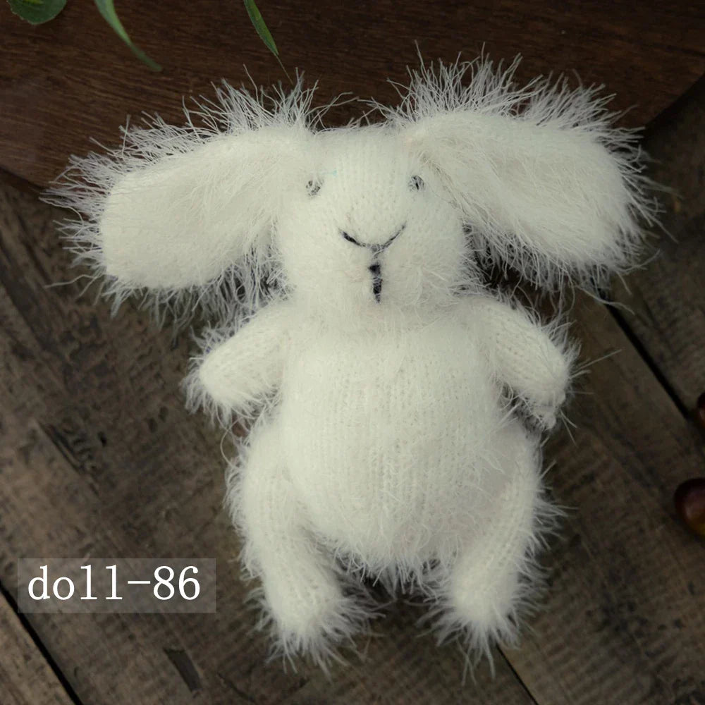 Hand-Knitted Bunny Toys Newborn Photography Props Fluffy Stuffed Rabbit Dolls for Newborn Props Baby Photography Accessories