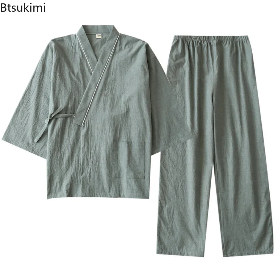 New 2024 Men's Solid Japanese Kimono Pajamas Casual