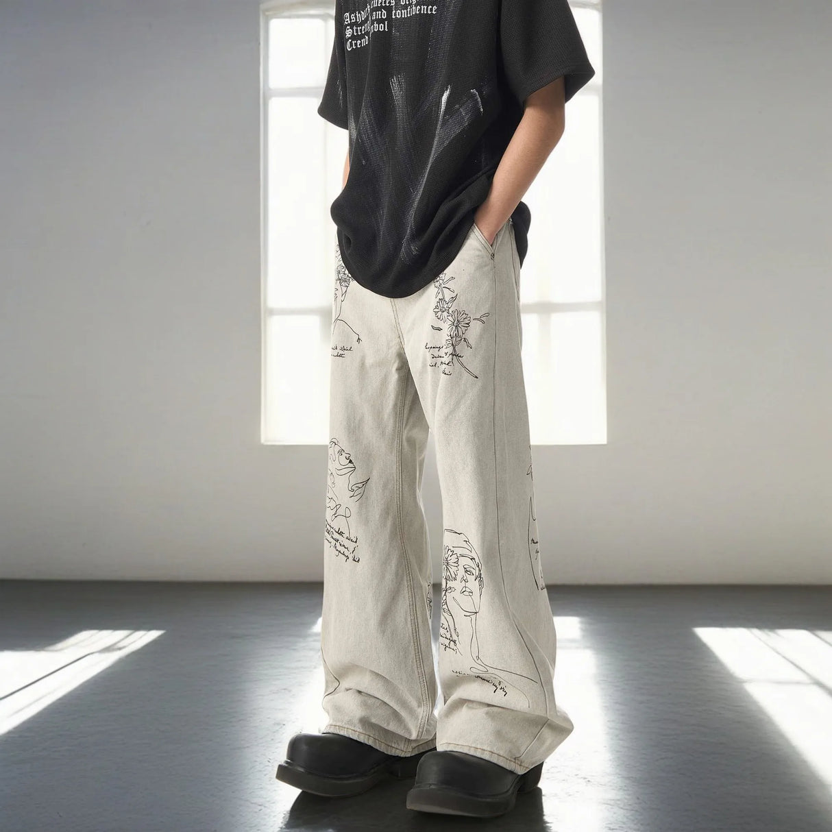 2024 Y2K Jeans Mens Hip Hop Embroidery Washed