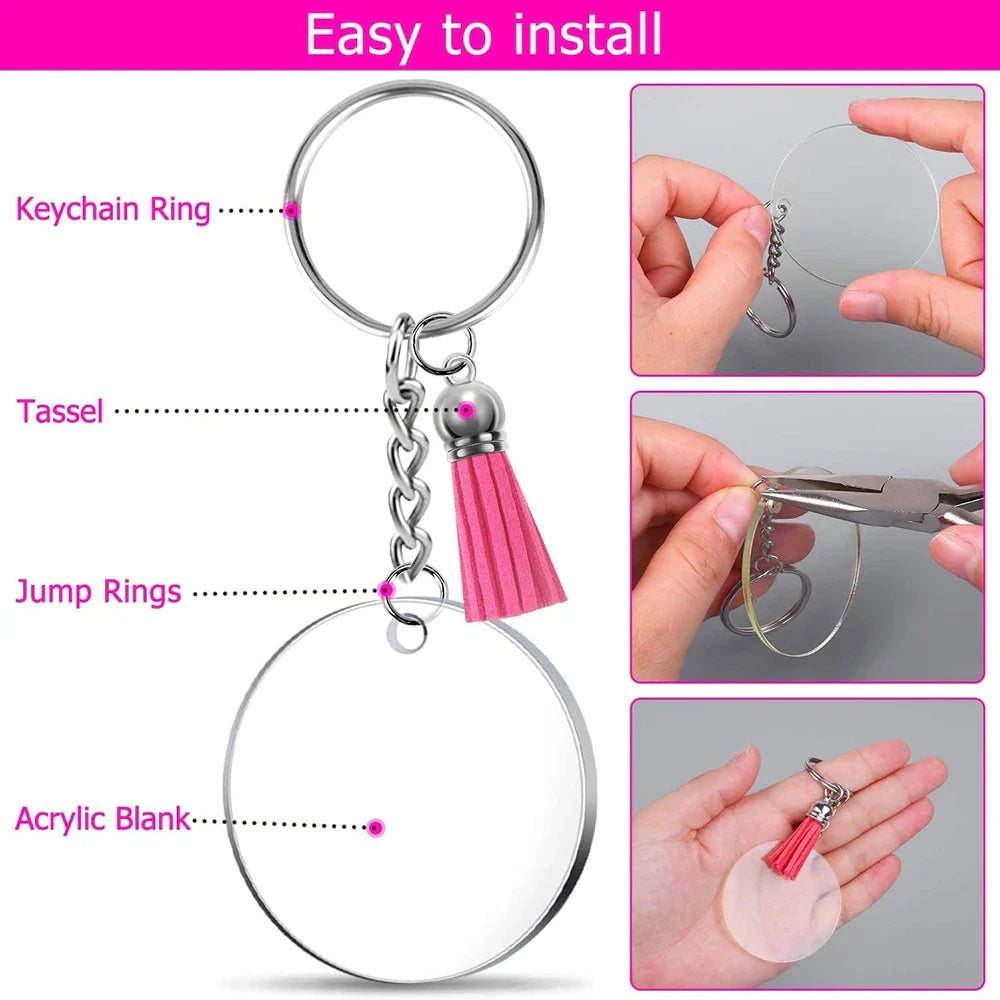 200Pcs Acrylic Keychain Blanks with Rings Clear Key
