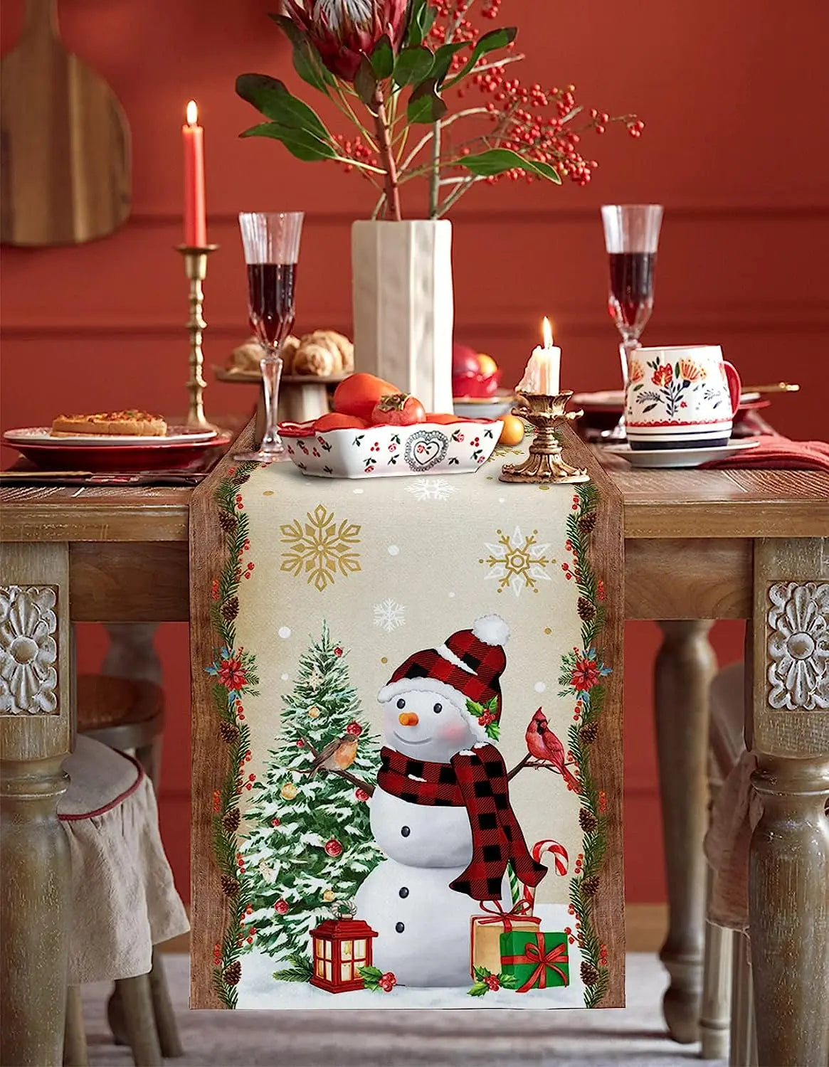 Christmas Tree Snowman Linen Table Runners Kitchen Dining