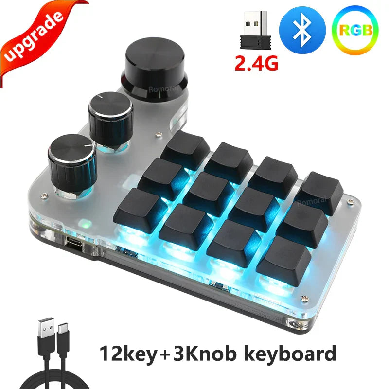 Macro Programming Keyboard Bluetooth USB Backlit 2.4G Wireless