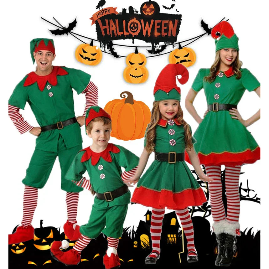 Boys Christmas Elf Costume Girls Xmas Santa Claus
