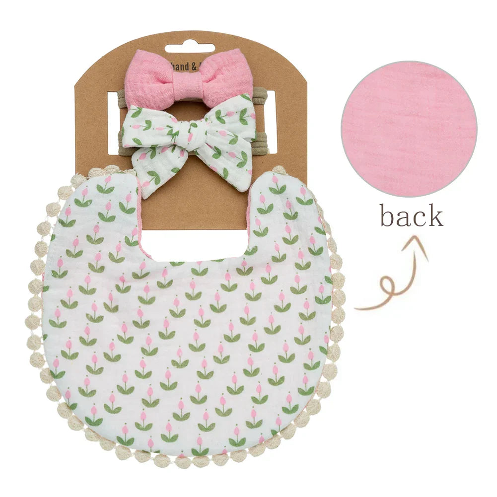 3Pcs/Set Baby Flower Bibs & Headbands Bow Nylon
