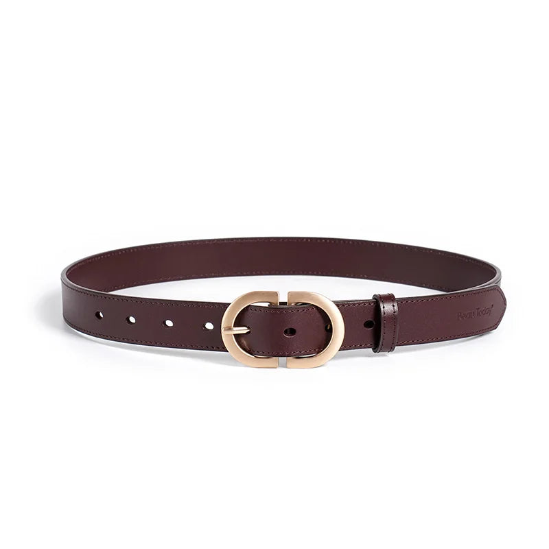BEAUTODAY Belt Women Genuine Cow Leather Metal Oval