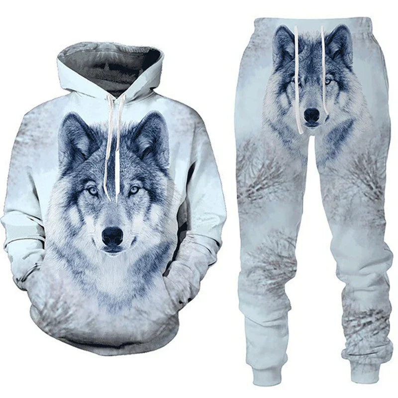 Men Tracksuit Set 3D Animal Fierce Wolf Printed