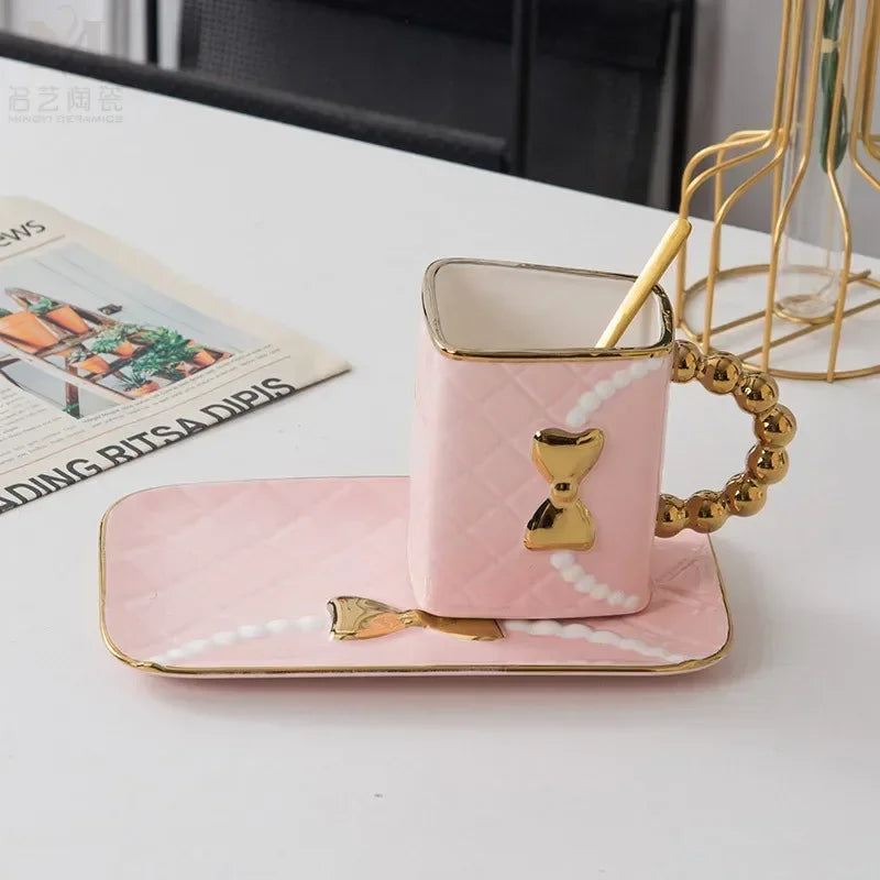 Creative ceramic Coffee cup, handmade diamond bag, ceramic