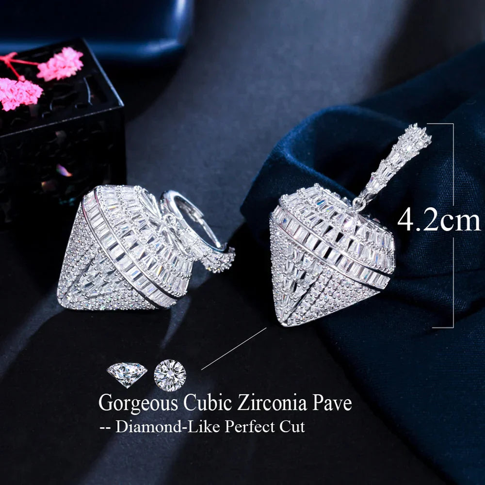 ThreeGraces Creative Cubic Zirconia Big Hanging Geometric CZ