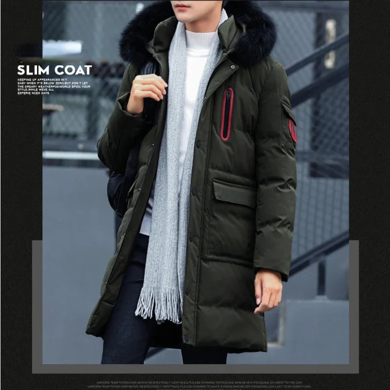 Winter Thick Warm Parka Men Hooded Jacket Mid-length