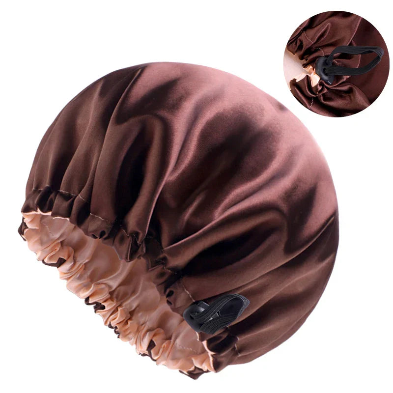 New Adjustable Double Layer Satin Bonnet Nightcap Round