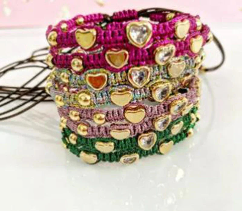 5Pcs Fashion Zircon Love Heart Braid Bracelet Jewelry
