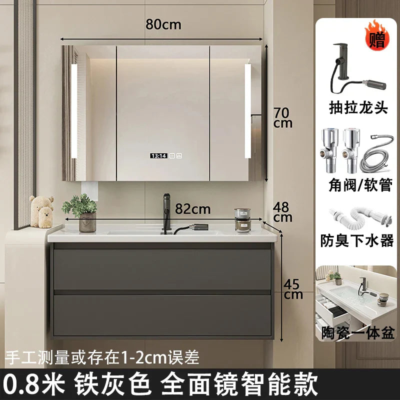 Ceramic Integrated Basin Bathroom Cabinet Modern Minimalist Sink