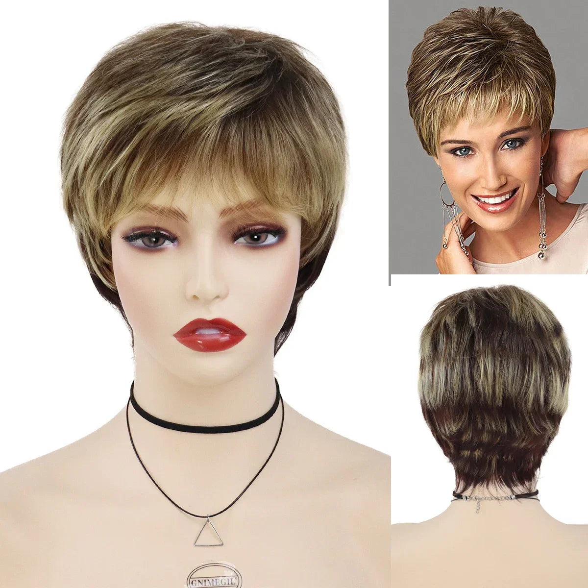 GNIMEGIL Synthetic Short Pixie Cut Wig Women Natural