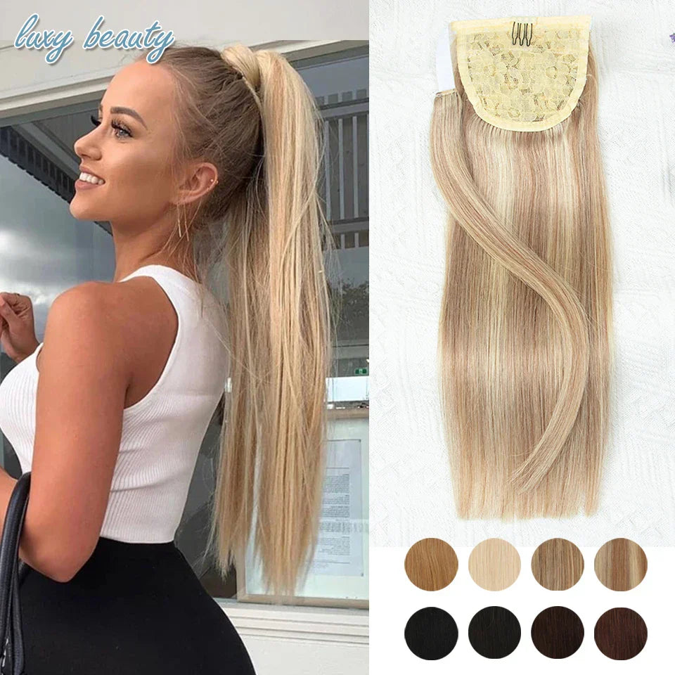 Ponytail Human Hair Clip in Extensions 100% Remy