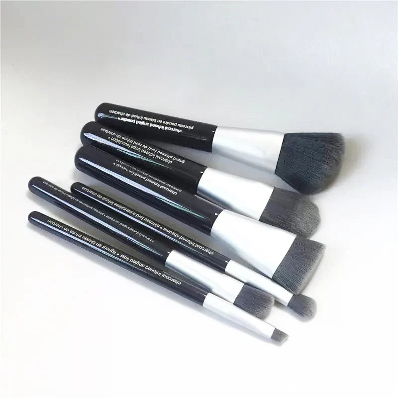 Deluxe Charcoal Antibacterial Makeup Brushes Set - 6Pcs
