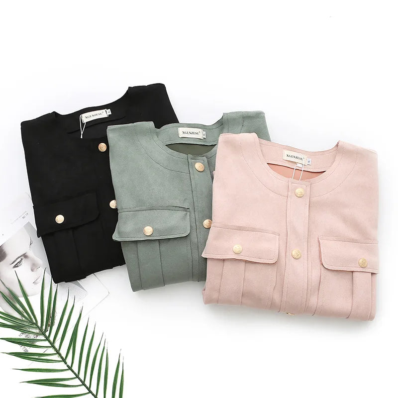 Womens Plus Size Stylish Suede Jacket Autumn Casual