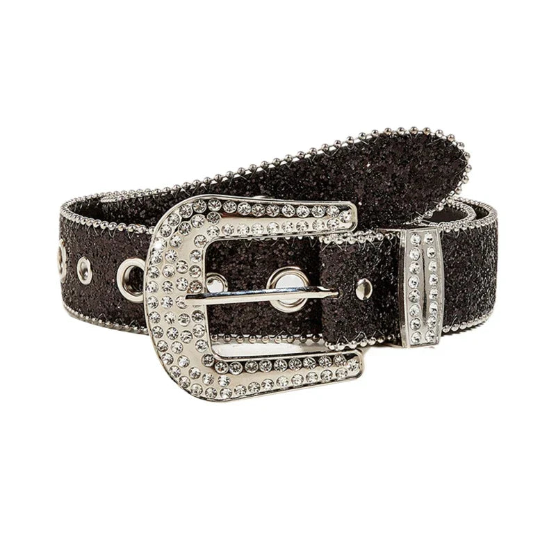 Goth for rhinestone Belts Women PU Leather Strap