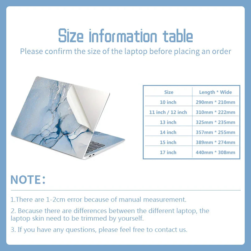 DIY Marble Cover Laptop Skins Vinyl Stickers 13"14"15.6"17.3"PVC