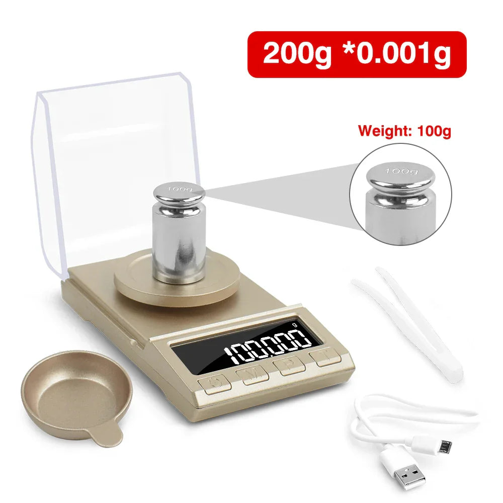 NEWACALOX 0.001g Precision Digital Jewelry Scale 50g/100g/200g USB