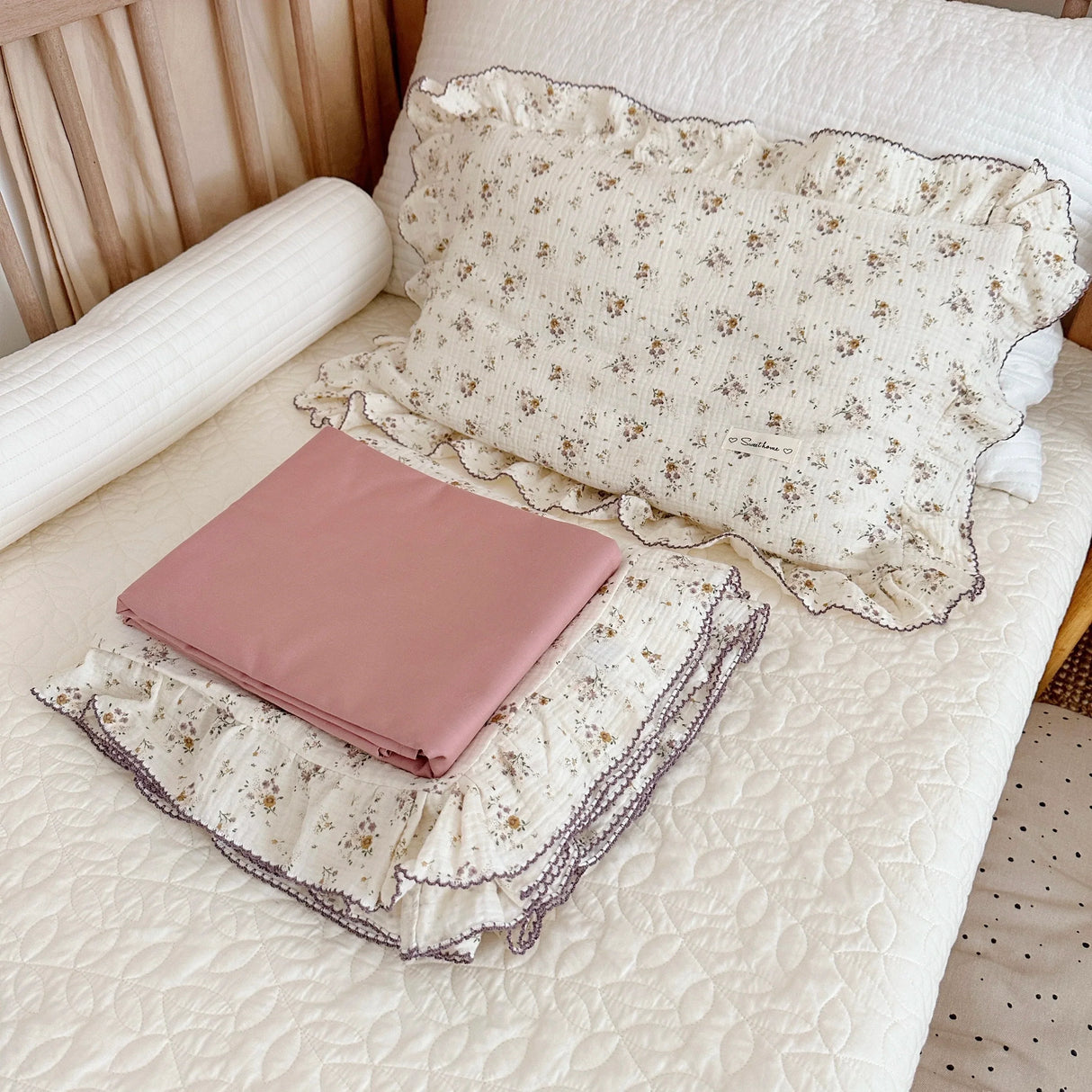 Vintage Floral Muslin Cotton Baby Bedding Set Girls