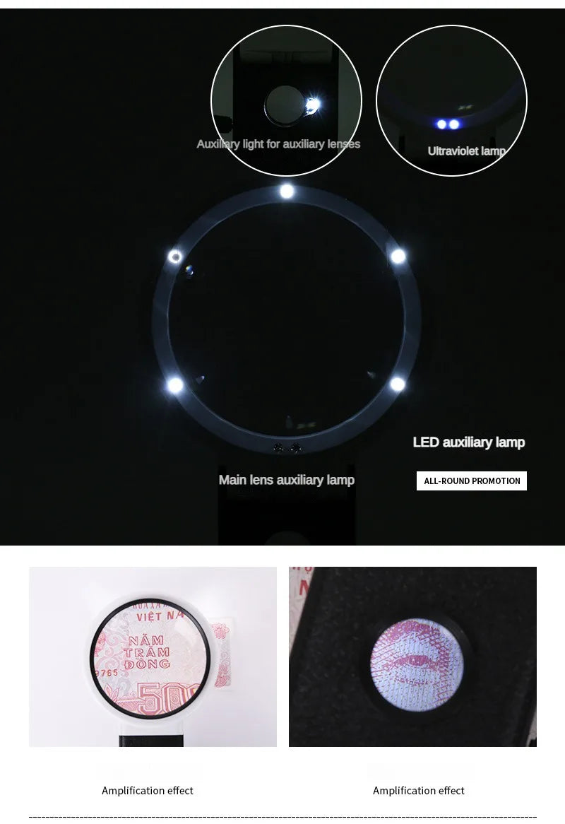 6X 25X Foldable Magnifying Glass with 8 Led