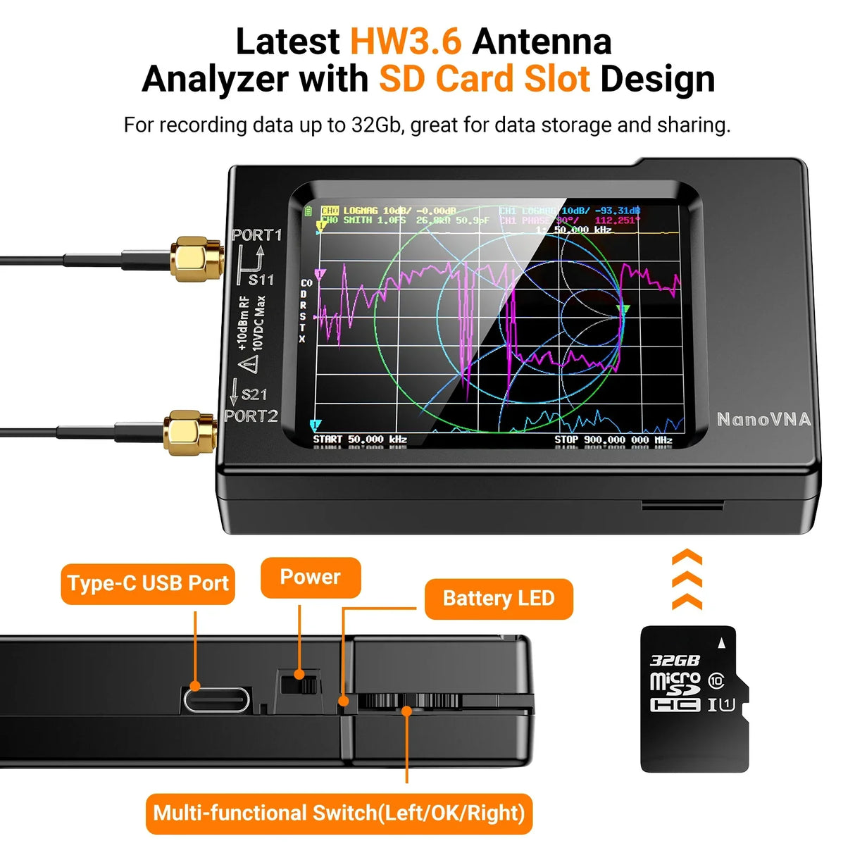 NanoVNA-H Vector Network Antenna Analyzer 10KHz-1.5GHz MF HF