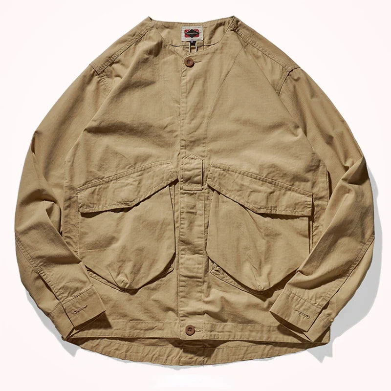Collar-free men's fashion youth Japanese retro frock shirt