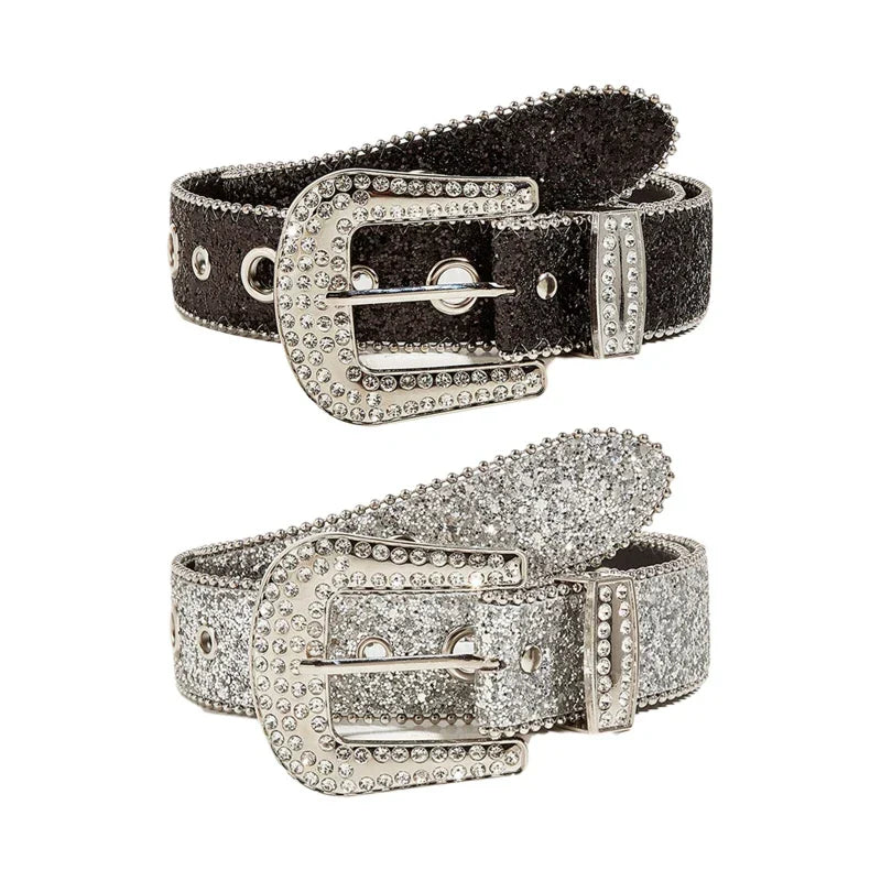 Goth for rhinestone Belts Women PU Leather Strap