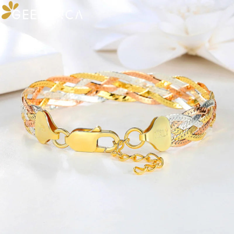 Real 925 Sterling Silver Three Color Gold Plated