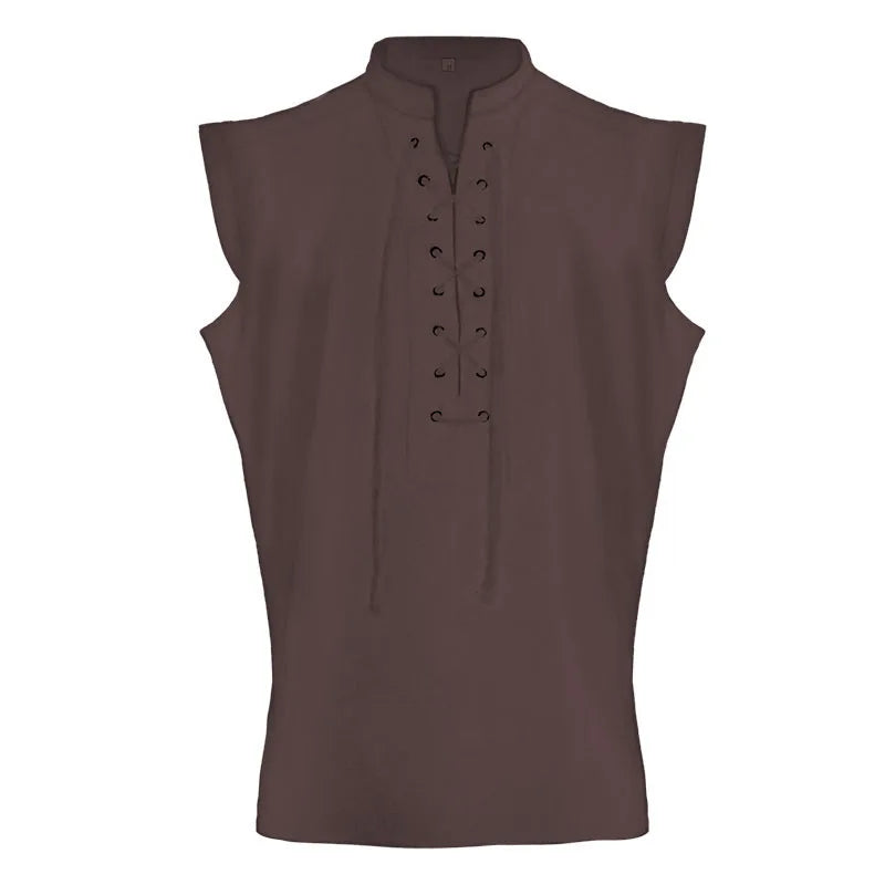 Men's Medieval Pirate Shirts Lace Up Sleeveless Renaissance