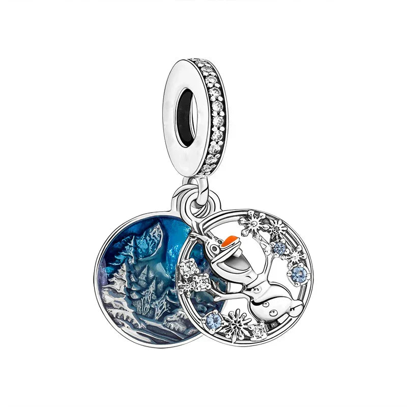 Disney Blue Enamel Ice Snow Olaf Pendant Fit