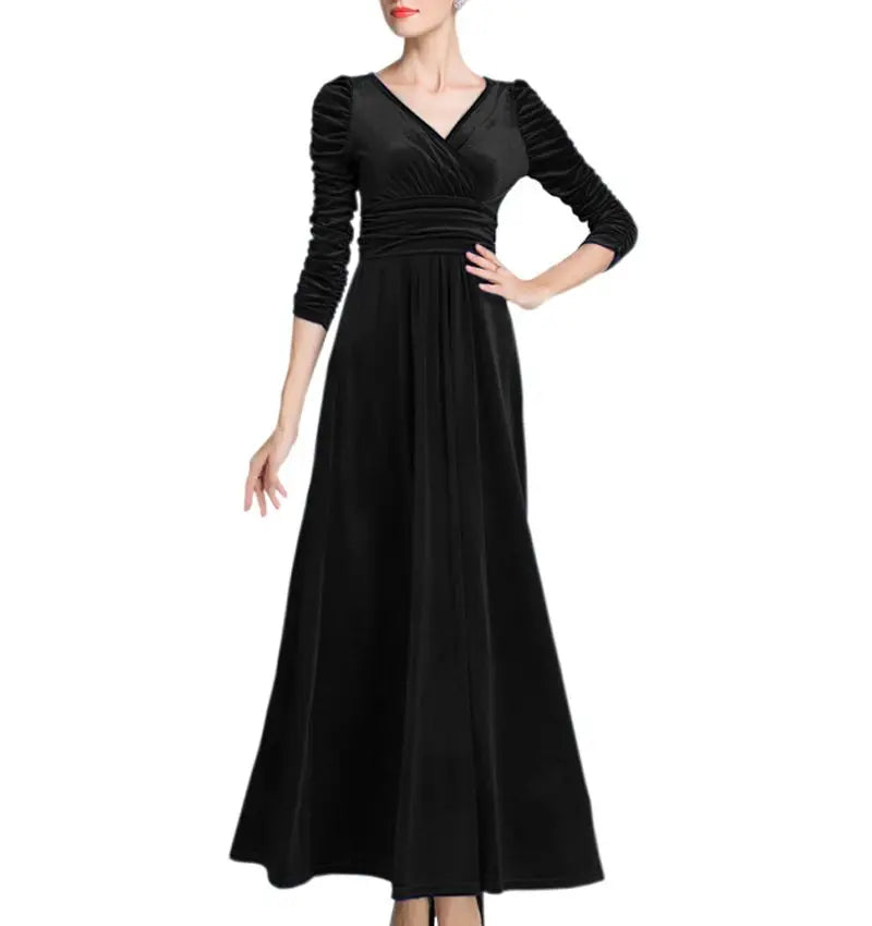 Women Clothing Plus Size Long Dress Velvet Autumn