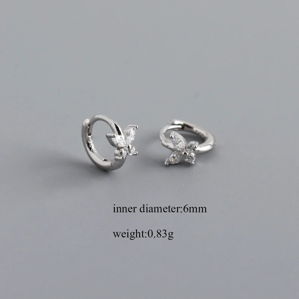 CCFJOYAS 6/8/10mm 925 Sterling Silver Butterfly-shaped Small Hoop