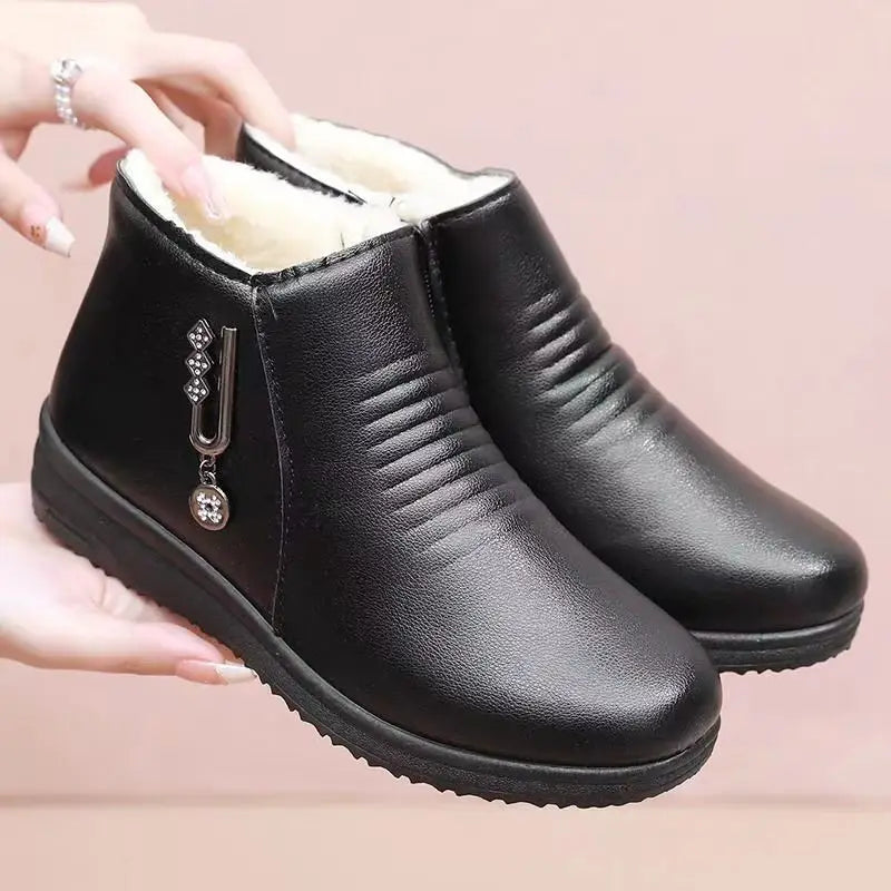 2024 New Women's Real Leather Ankle Boots Thick