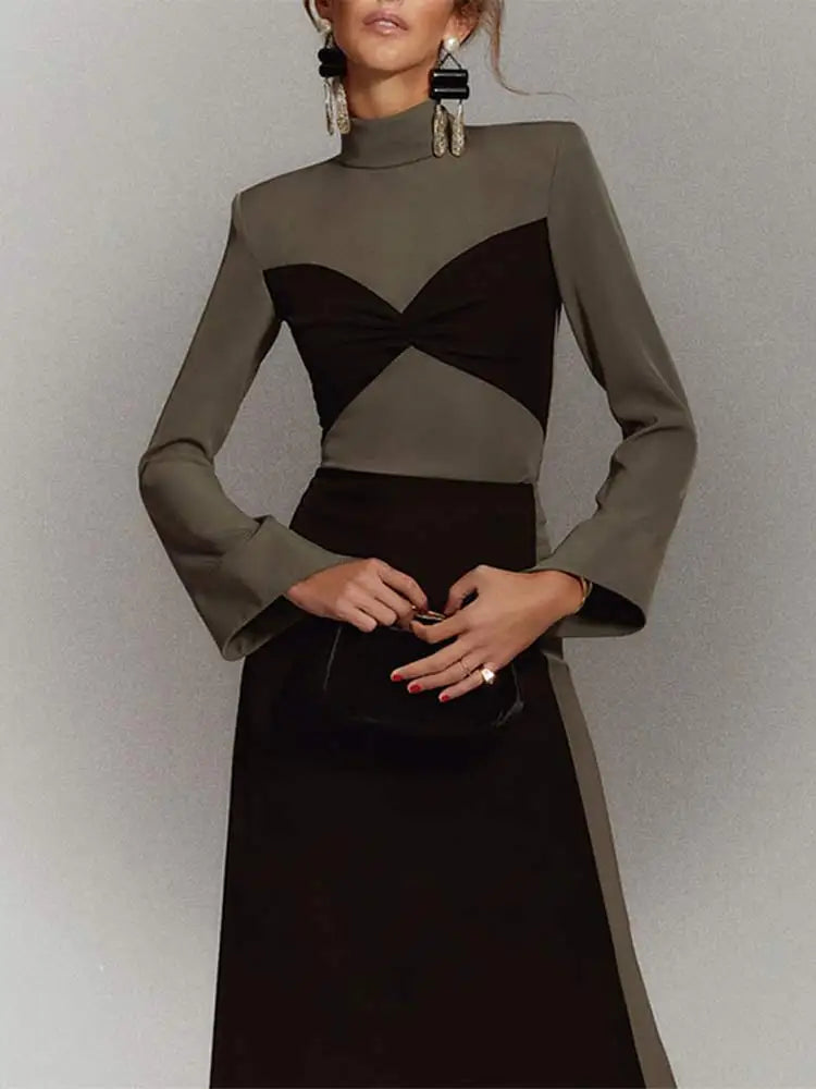 Sexy Patchwork Contrasting Colors Lace Up Dress Women